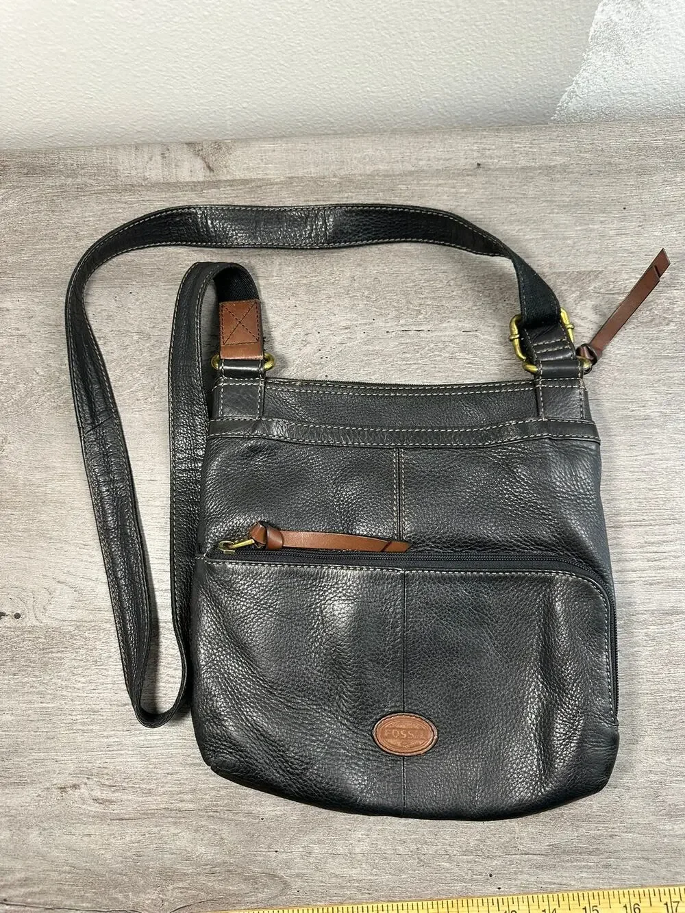 Fossil Morgan Handbag Traveler Pebble Black Leather Crossbody